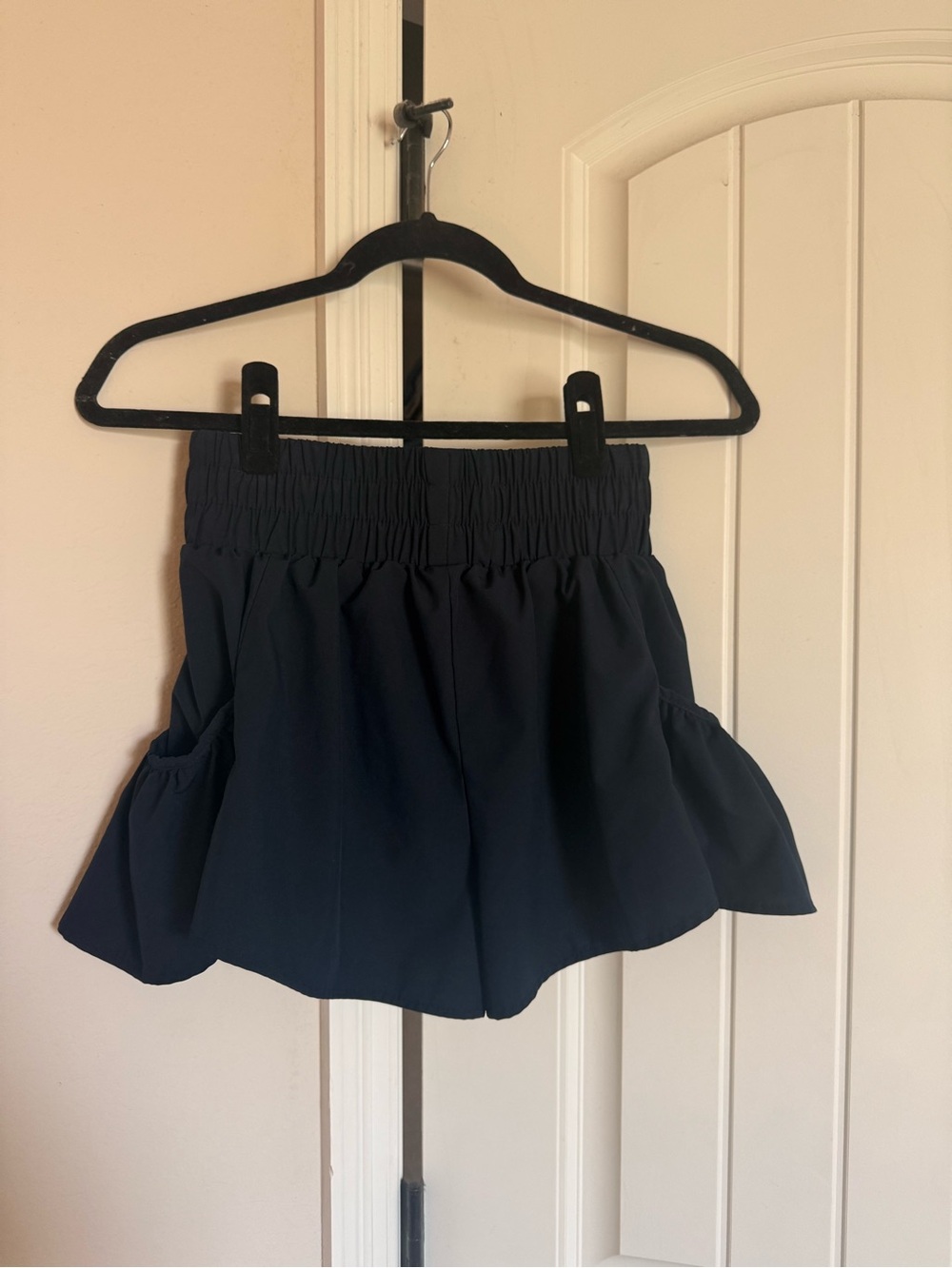 Navy Ruffle Hem Running Shorts